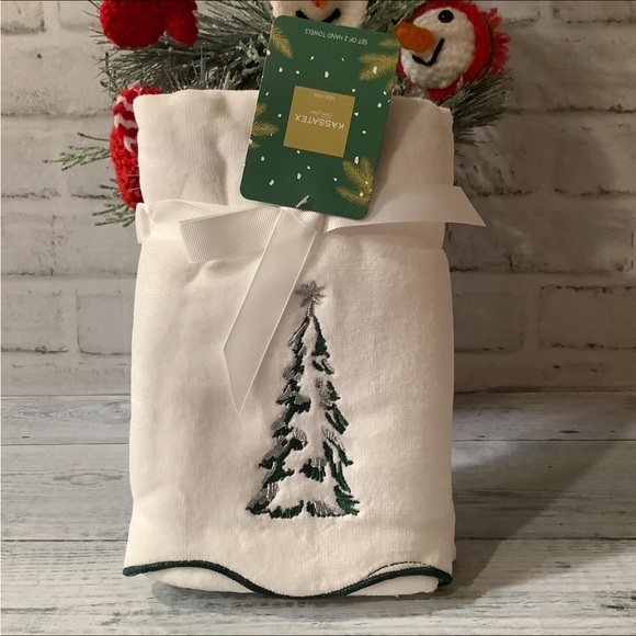 KASSATEX 2pk Embroidered Tree Christmas Hand Towels - Picture 2 of 3